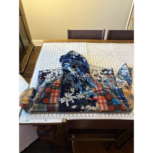 Johnny Was Floral Biya Sherpa Patchwork Hooded Open Waterfall Cardigan Jacket L - Picture 12 of 15